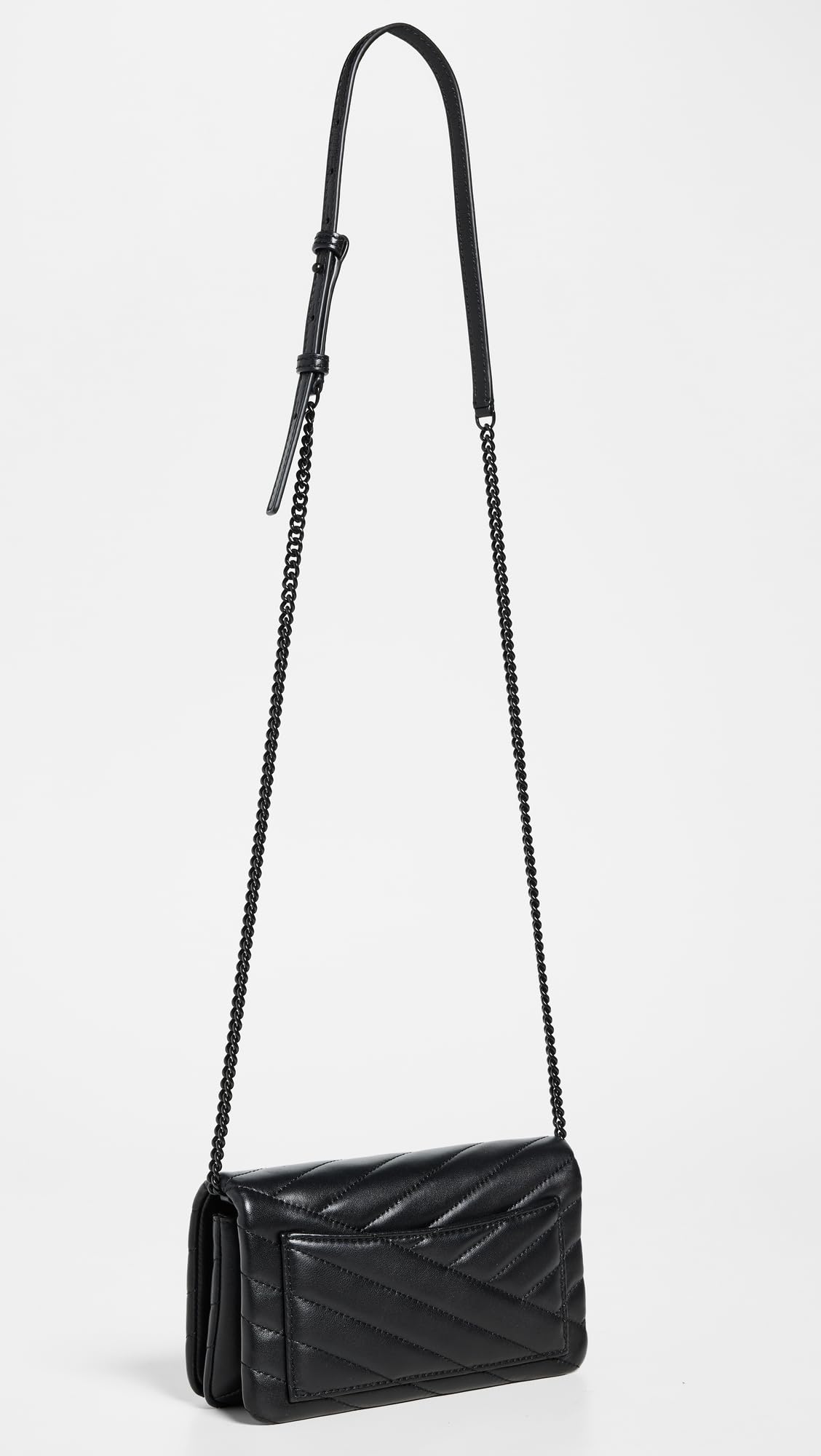 Tory Burch Women's Kira Chevron Powder Coated Chain Wallet, Black, One size