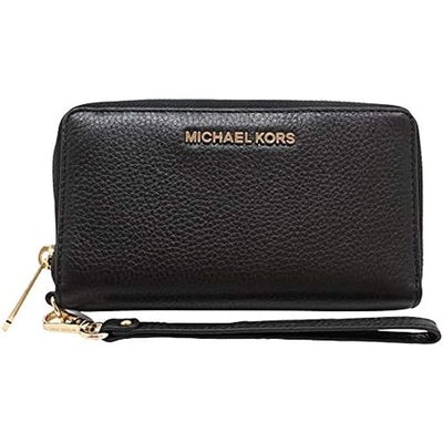 Michael Kors Medium Pebbled Leather Continental Wallet (Black/Gold)