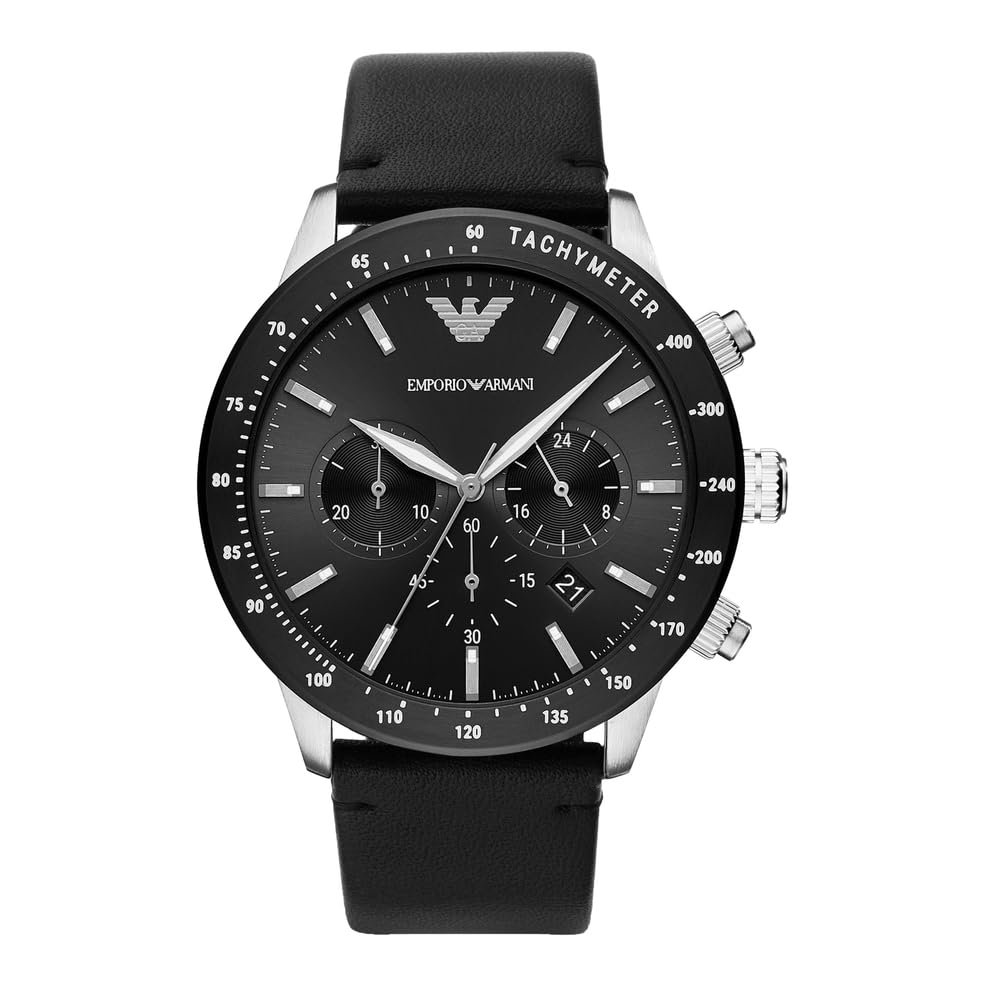 Emporio Armani Men Black Dial Leather Analog Watch - AR11243