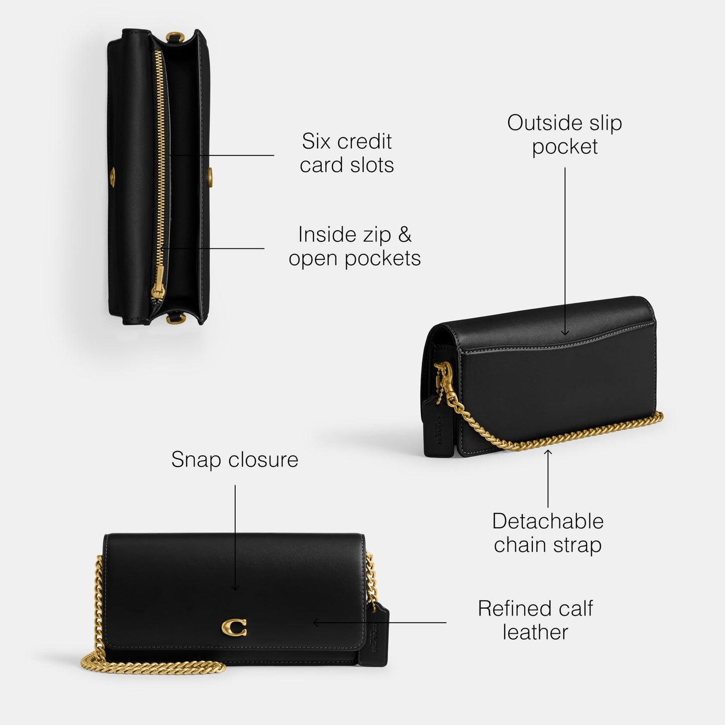 COACH Womens Essential Long Wallet On Chain Handbag