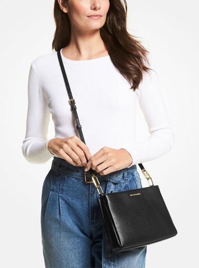 Michael Kors Trisha Medium Triple Compartment Crossbody (Black)