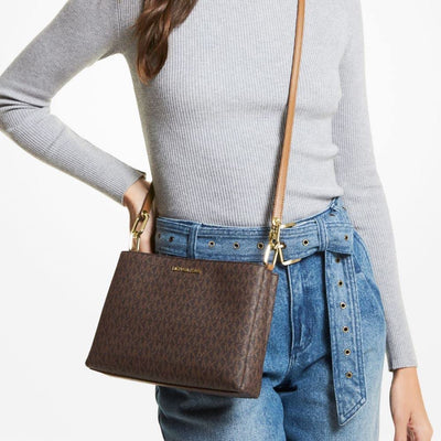 Michael Kors Trisha Medium Triple Compartment Crossbody (Brown)