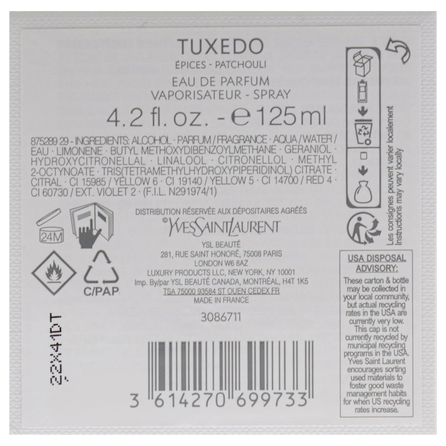 Yves Saint Laurent Tuxedo For Unisex 125ml - Eau de Parfum