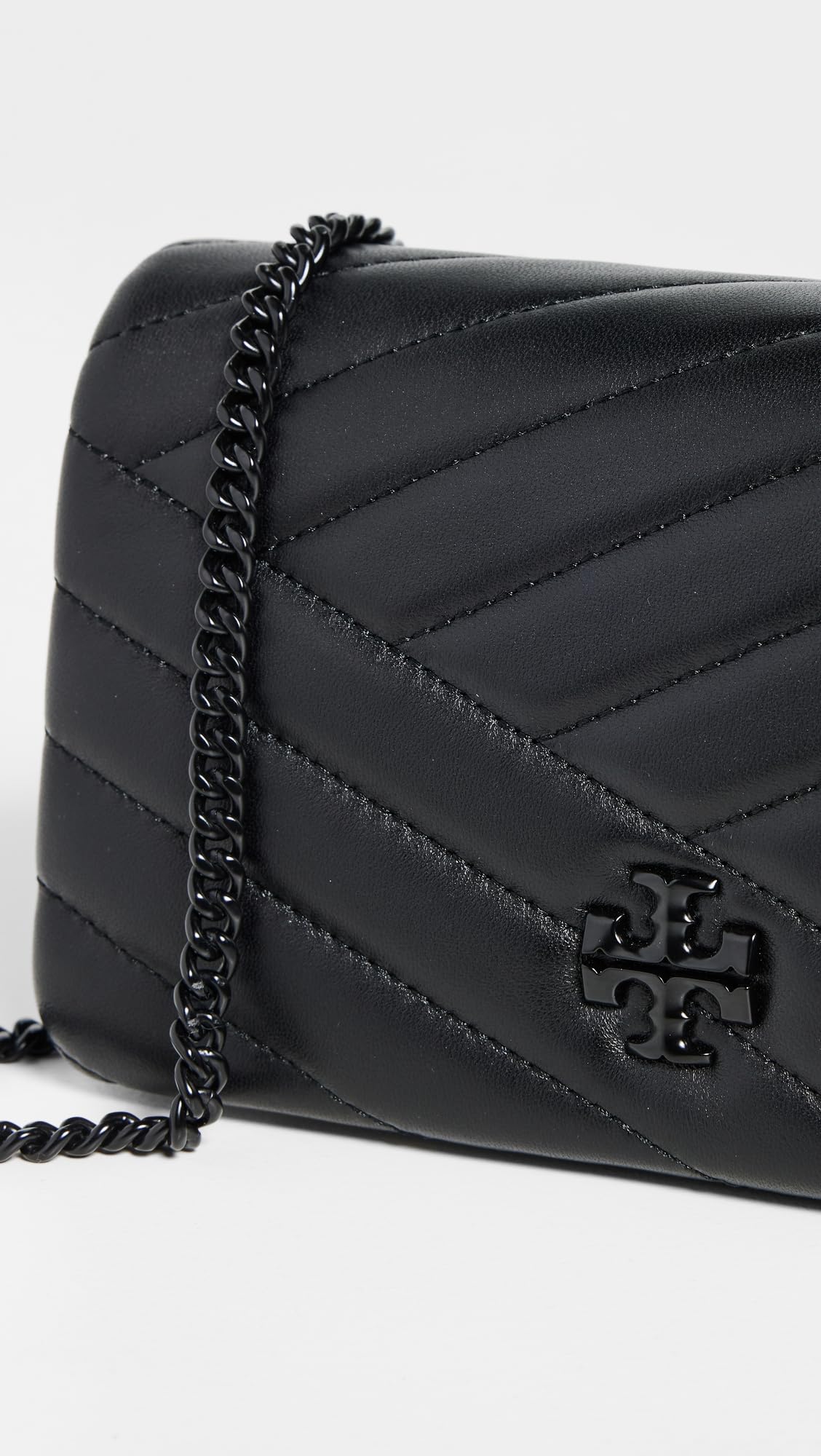 Tory Burch Women's Kira Chevron Powder Coated Chain Wallet, Black, One size