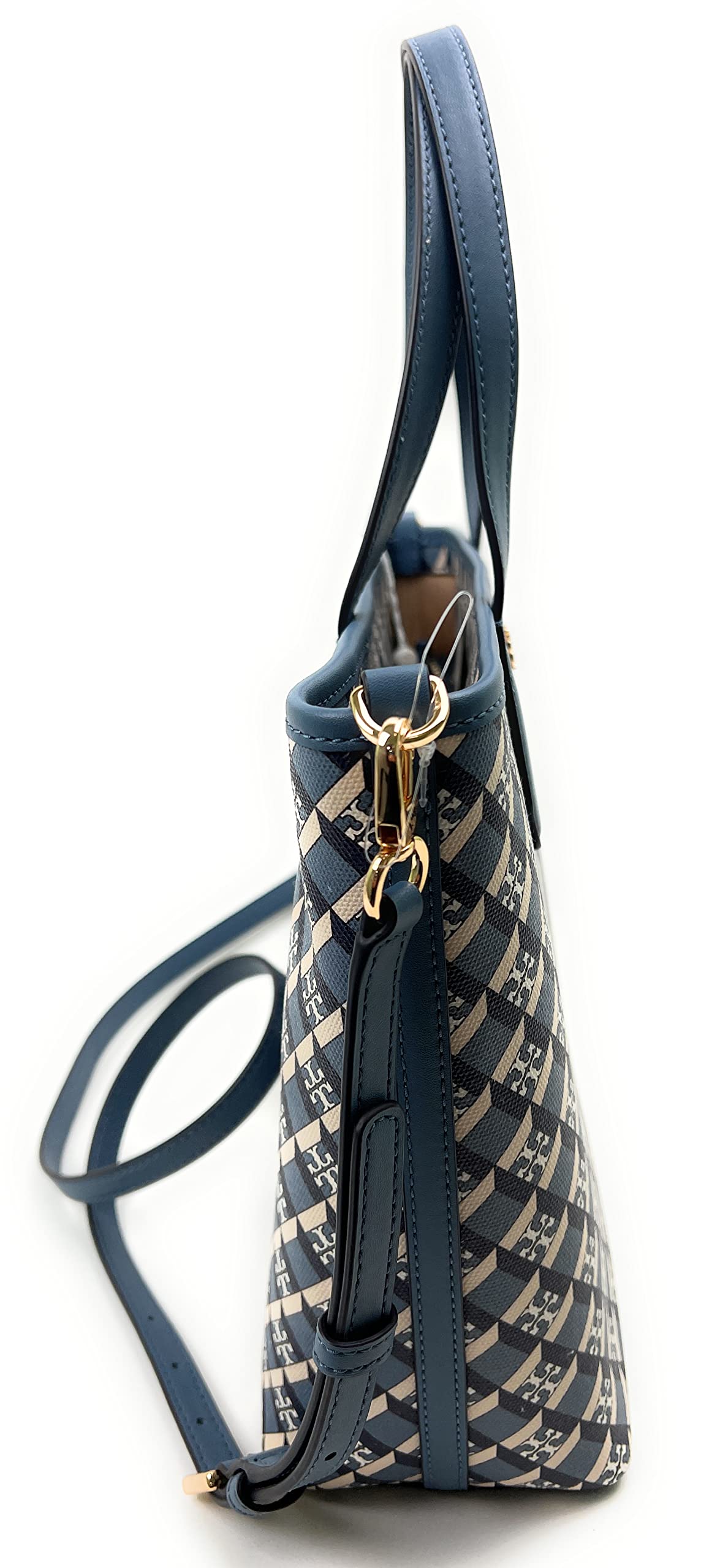 Tory Burch Women's Geo Logo Mini Top Zip Tote (Navy Geo Logo With Stripe)