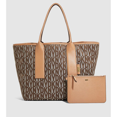 DKNY Grayson Monogram Tote with Pouch (Chino/Cashew)