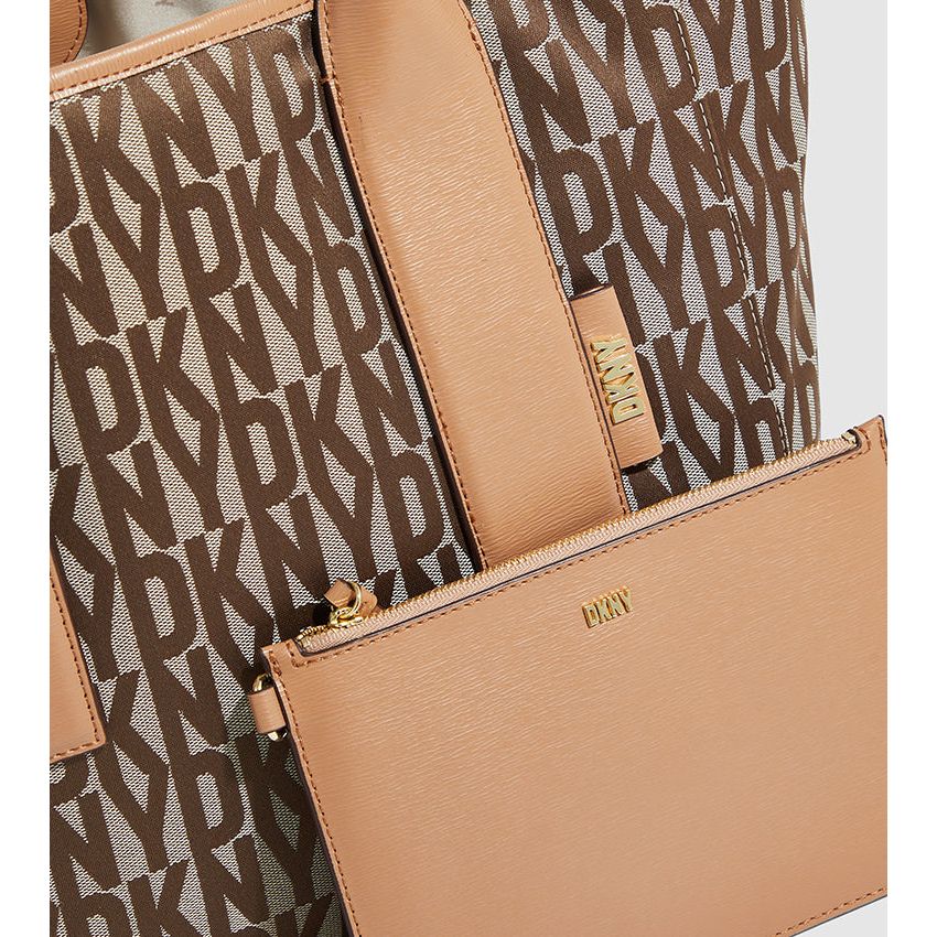 DKNY Grayson Monogram Tote with Pouch (Chino/Cashew)