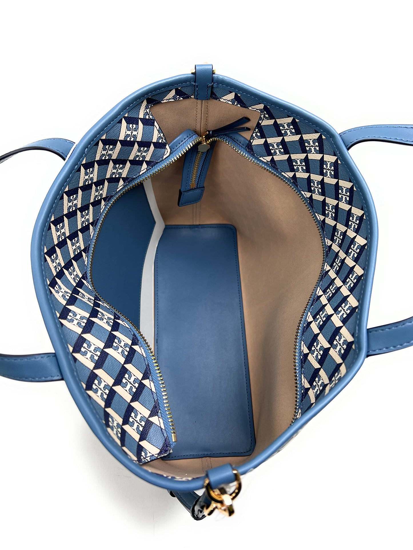 Tory Burch Women's Geo Logo Mini Top Zip Tote (Navy Geo Logo With Stripe)