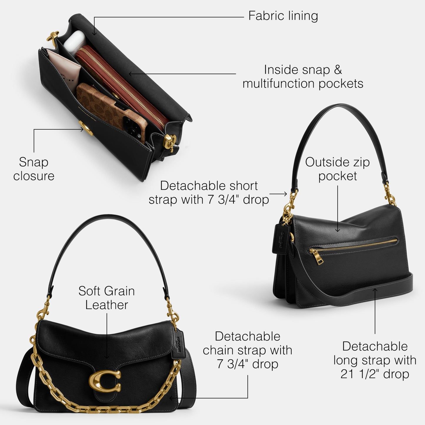 COACH Womens Tabby Shoulder Bag With Chain Handbag