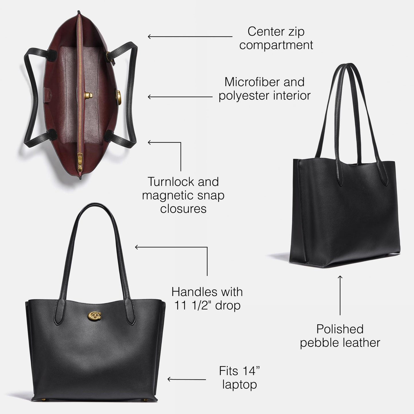 Coach Women's Willow Tote Bag, Black, One Size