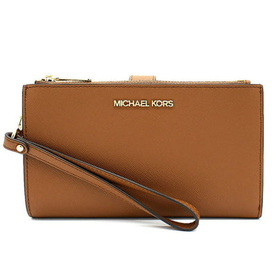 Michael Kors Jet Set Large Leather Smartphone Wristlet Wallet for Women (Luggage)