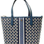 Tory Burch Women's Geo Logo Mini Top Zip Tote (Navy Geo Logo With Stripe)