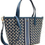 Tory Burch Women's Geo Logo Mini Top Zip Tote (Navy Geo Logo With Stripe)