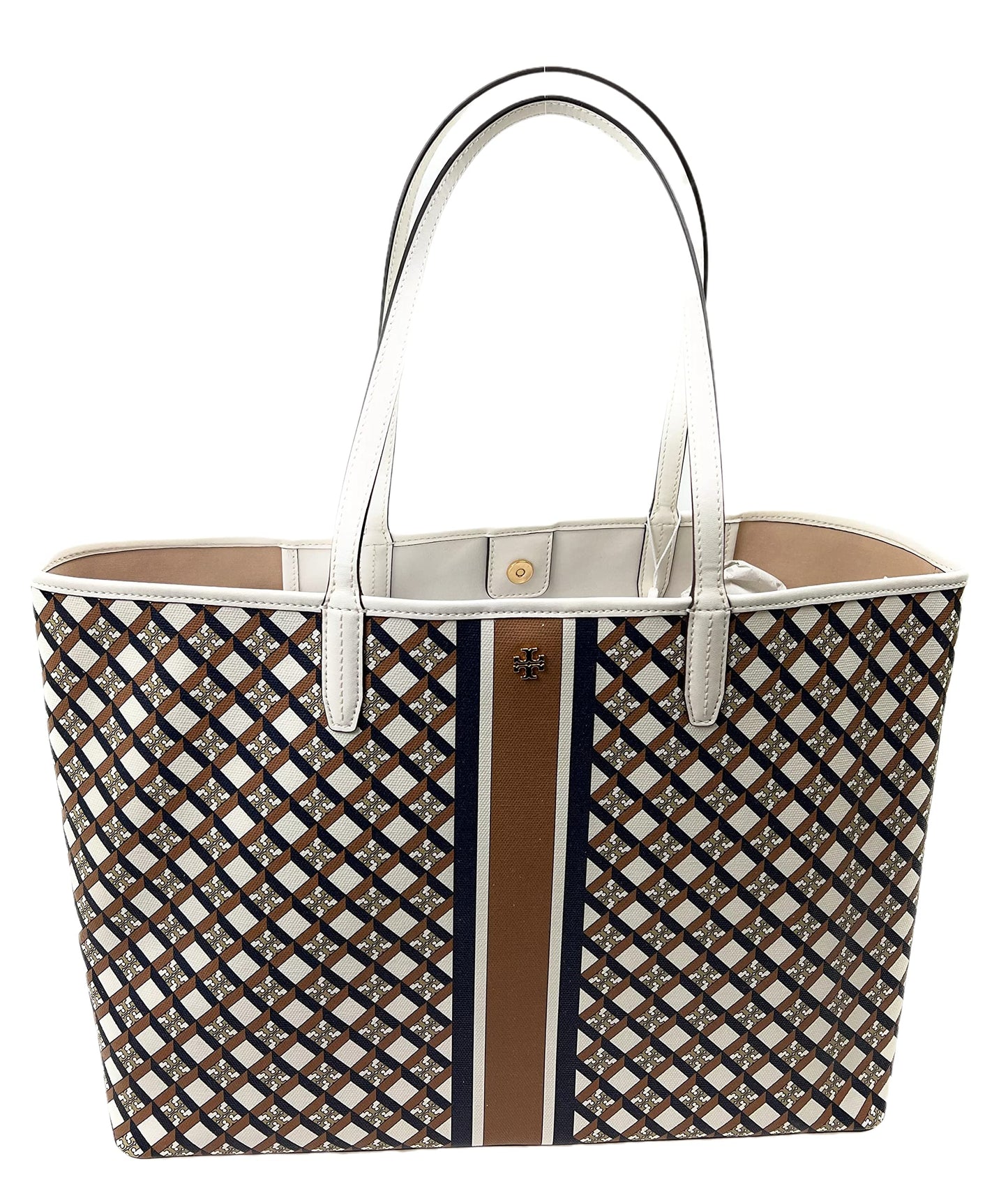 Tory Burch Large Canvas Geo Logo Tote Bag, Ivory Neutral, Large