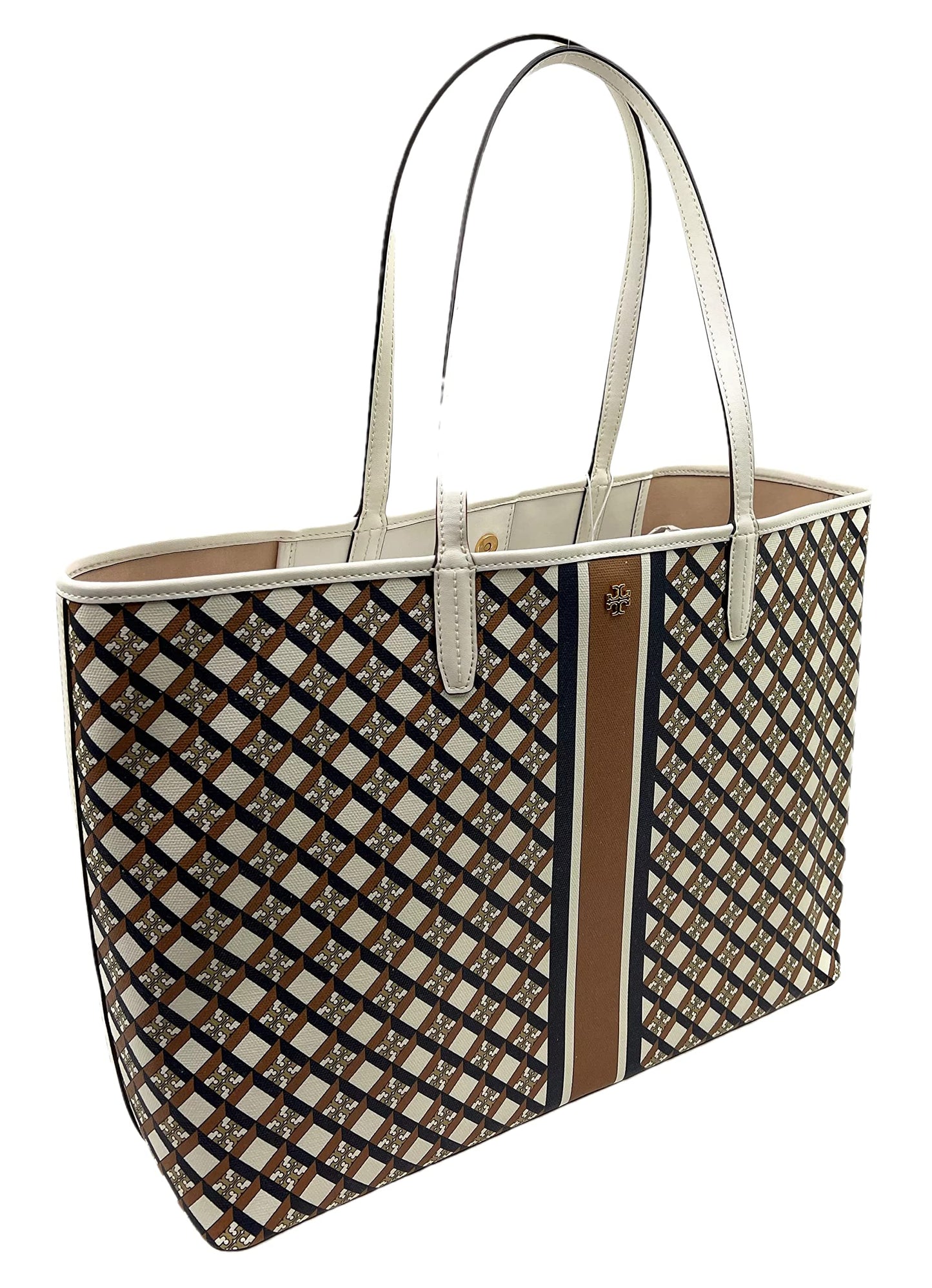 Tory Burch Large Canvas Geo Logo Tote Bag, Ivory Neutral, Large