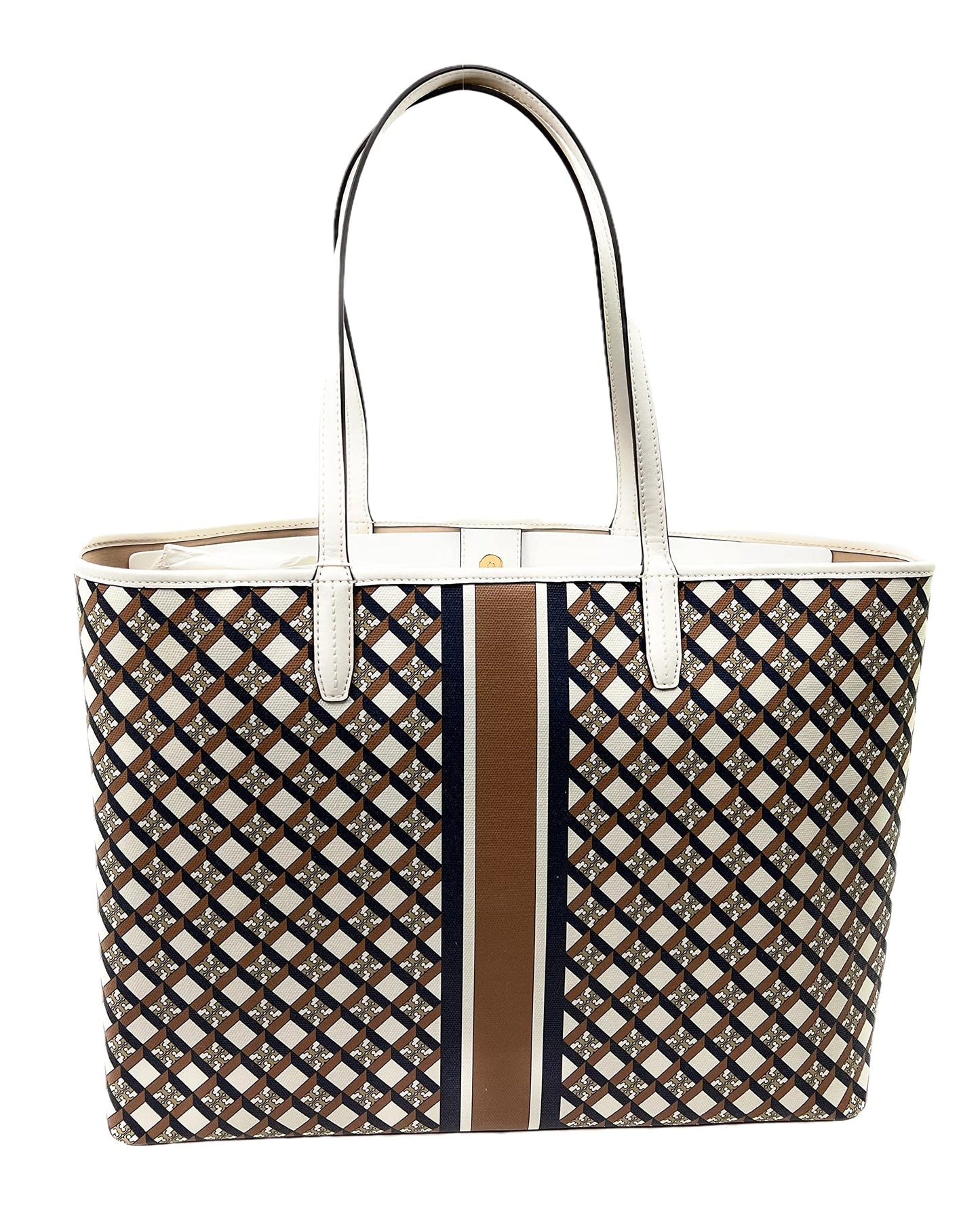 Tory Burch Large Canvas Geo Logo Tote Bag, Ivory Neutral, Large