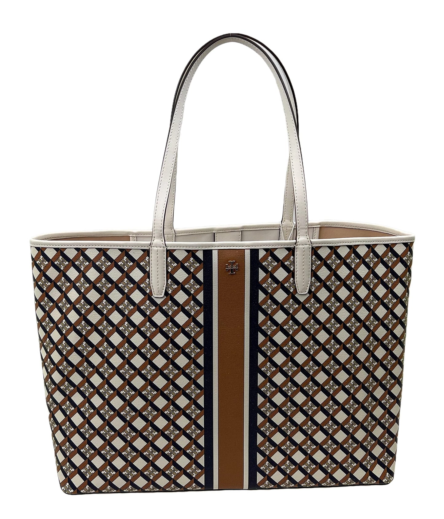 Tory Burch Large Canvas Geo Logo Tote Bag, Ivory Neutral, Large