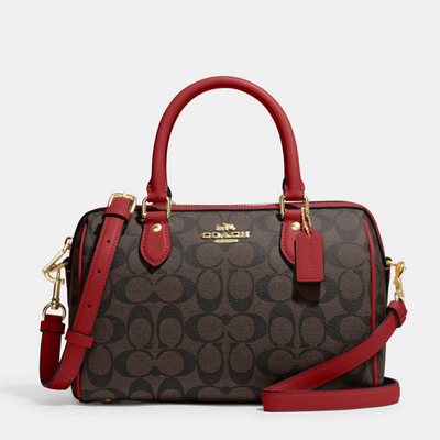 Coach Rowan Satchel In Signature Canvas (Gold/Brown/Red)