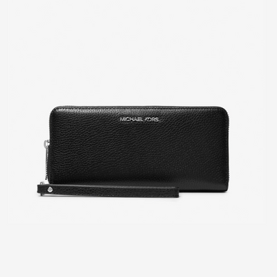 Michael Kors Large Pebbled Leather Continental Wallet (Black/Silver)