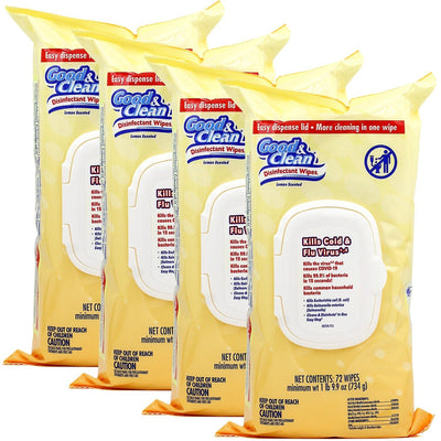 Good & Clean Disinfectant Wipes Lemon Scent  (4 packs x 72 wipes)