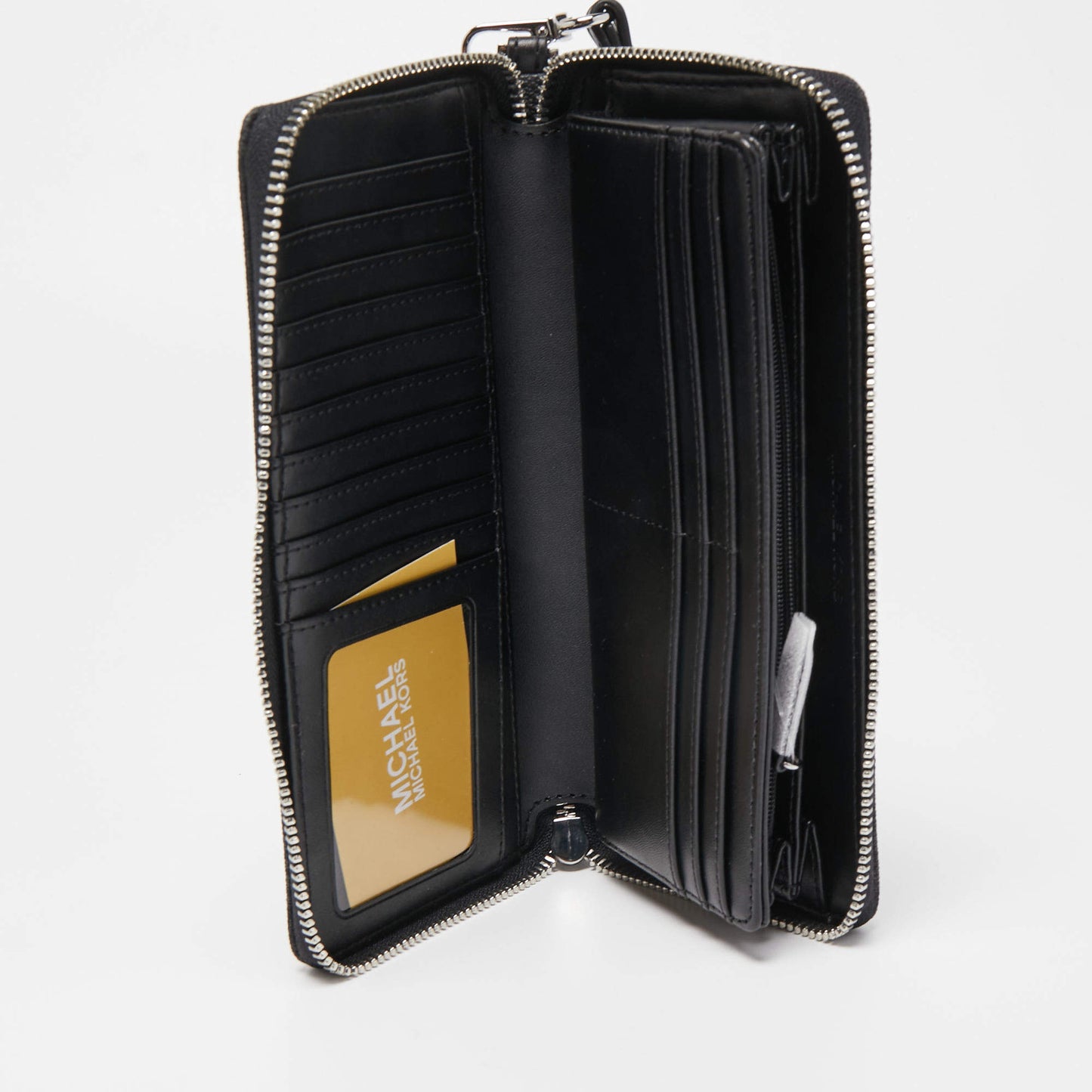 Michael Kors Jet Set Travel Continental Zip Wallet Wristlet (Black/Logo)