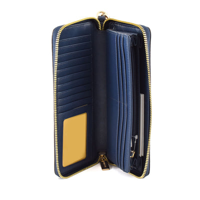 Michael Kors Large Pebbled Leather Continental Wallet (Navy/Gold)
