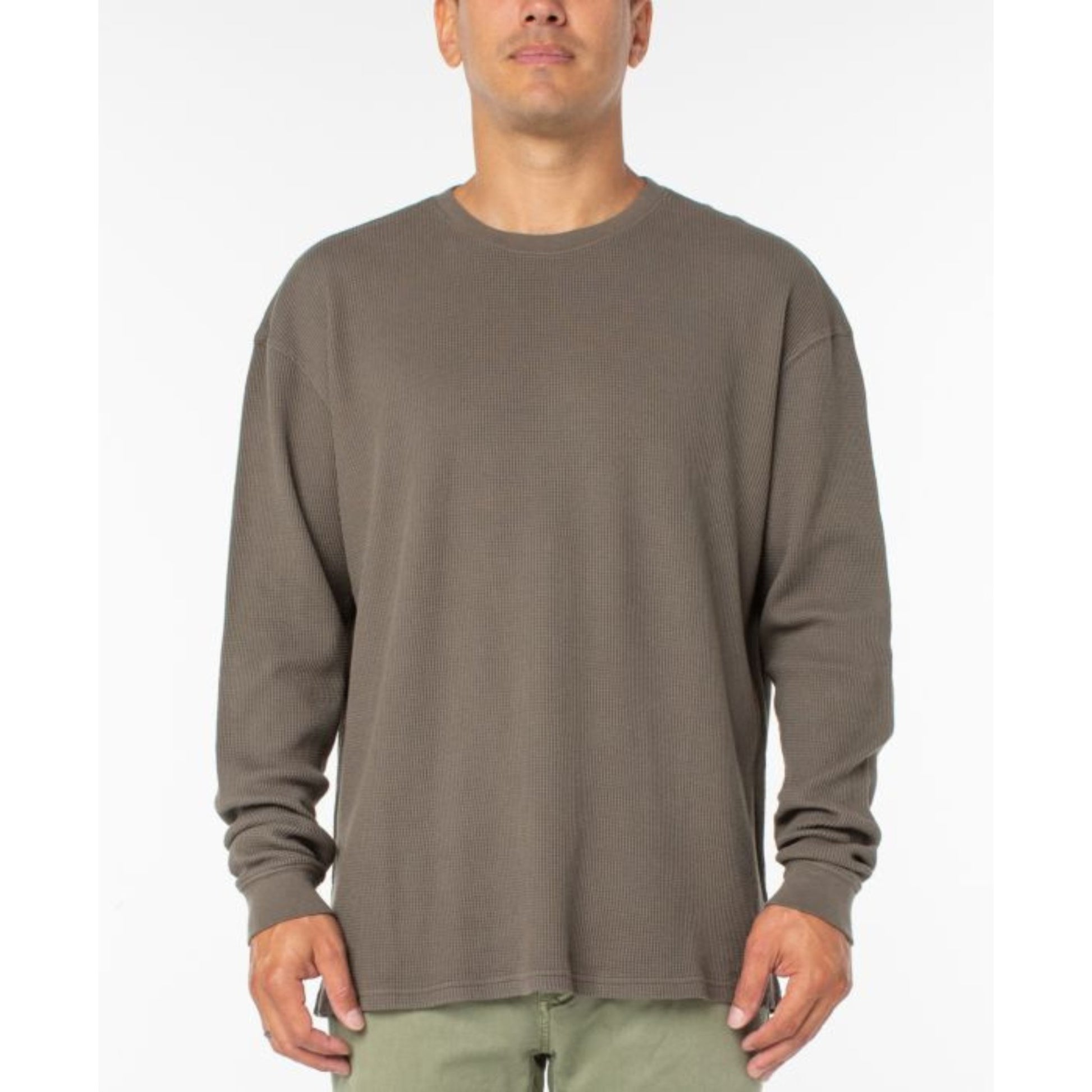 Sanctuary-100% Cotton Sanctuary Mens Long-Sleeve Thermal Shirt, Green - Brandat Outlet
