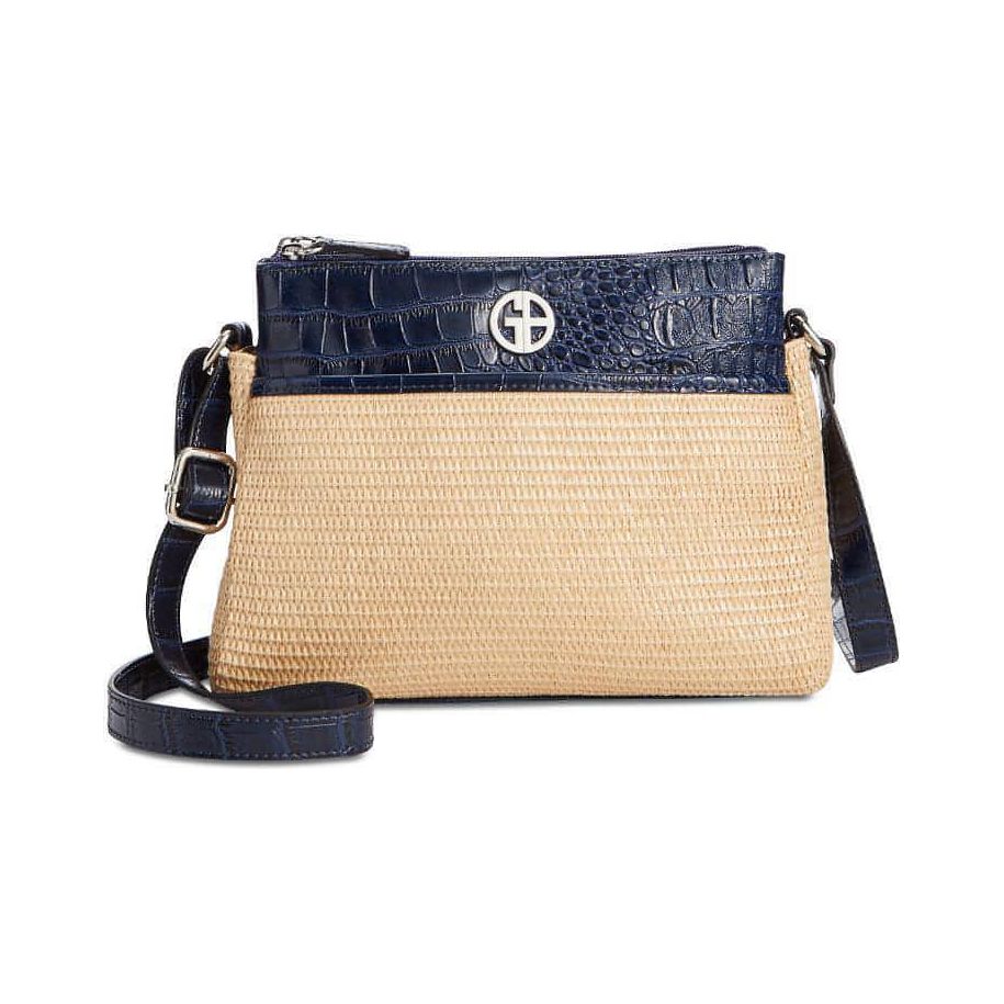 Giani Bernini Double Zip Straw Crocodile Crossbody - Brandat Outlet, Women's Handbags Outlet ,Handbags Online Outlet | Brands Outlet | Brandat Outlet | Designer Handbags Online |