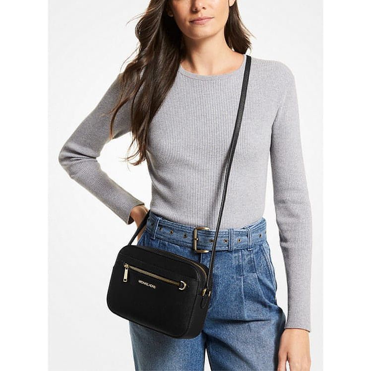 Michael Kors Jet Set East West Chain Saffiano Leather Crossbody in Black - Brandat Outlet