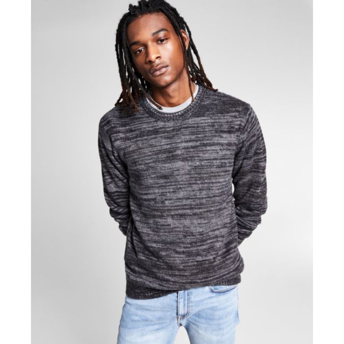 And Now This-And Now This Mens Regular-Fit Marled Brushed Sweater, Black - Brandat Outlet