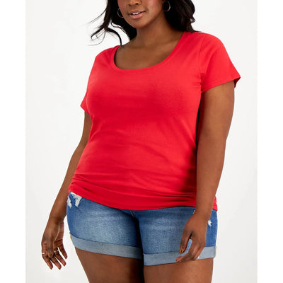 Aveto-Aveto Trendy Plus Size Scoop-Neck T-Shirt, Red, Size: 3X - Brandat Outlet