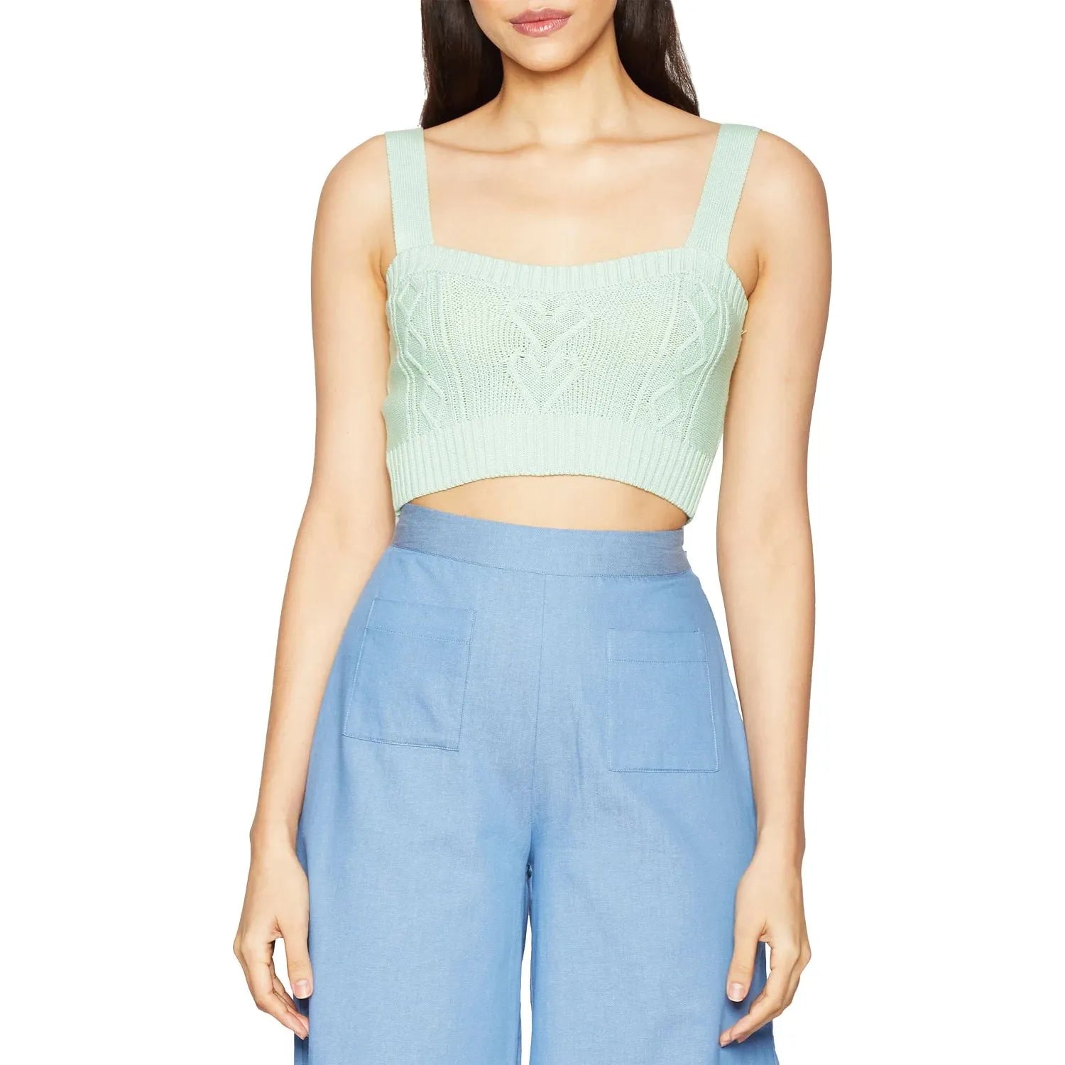 BCBGeneration-BCBGeneration Cropped Knit Sweater Top, Green, Size: XS - Brandat Outlet