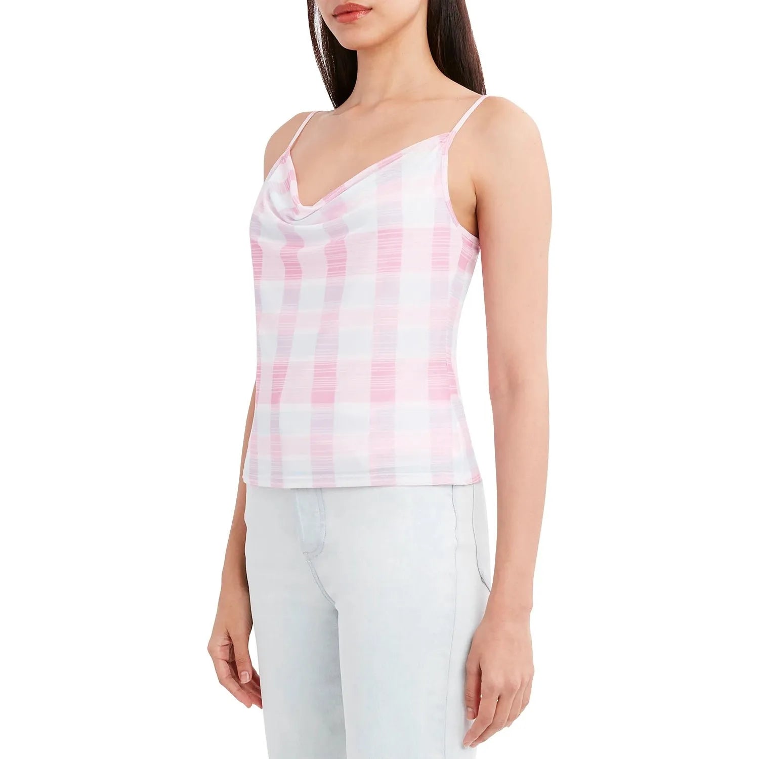 BCBGeneration-BCBGeneration Mesh Cowlneck Cami Top , Pink, Size: L - Brandat Outlet