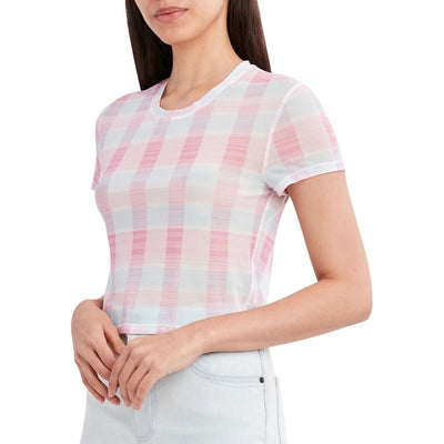 BCBGeneration-BCBGeneration Printed Mesh Cropped T-Shirt, Pink, Size: M - Brandat Outlet