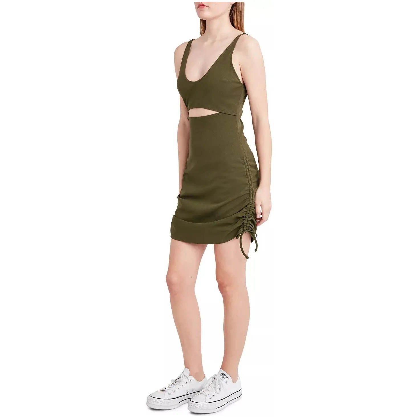 BCBGeneration-BCBGeneration Waist-Cutout Side-Ruched Dress, Green, Size: M - Brandat Outlet
