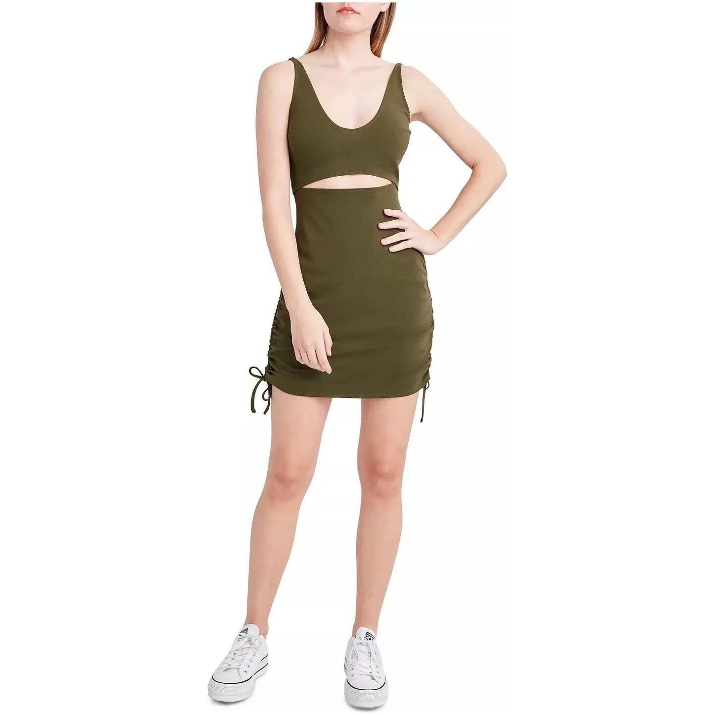 BCBGeneration-BCBGeneration Waist-Cutout Side-Ruched Dress, Green, Size: M - Brandat Outlet