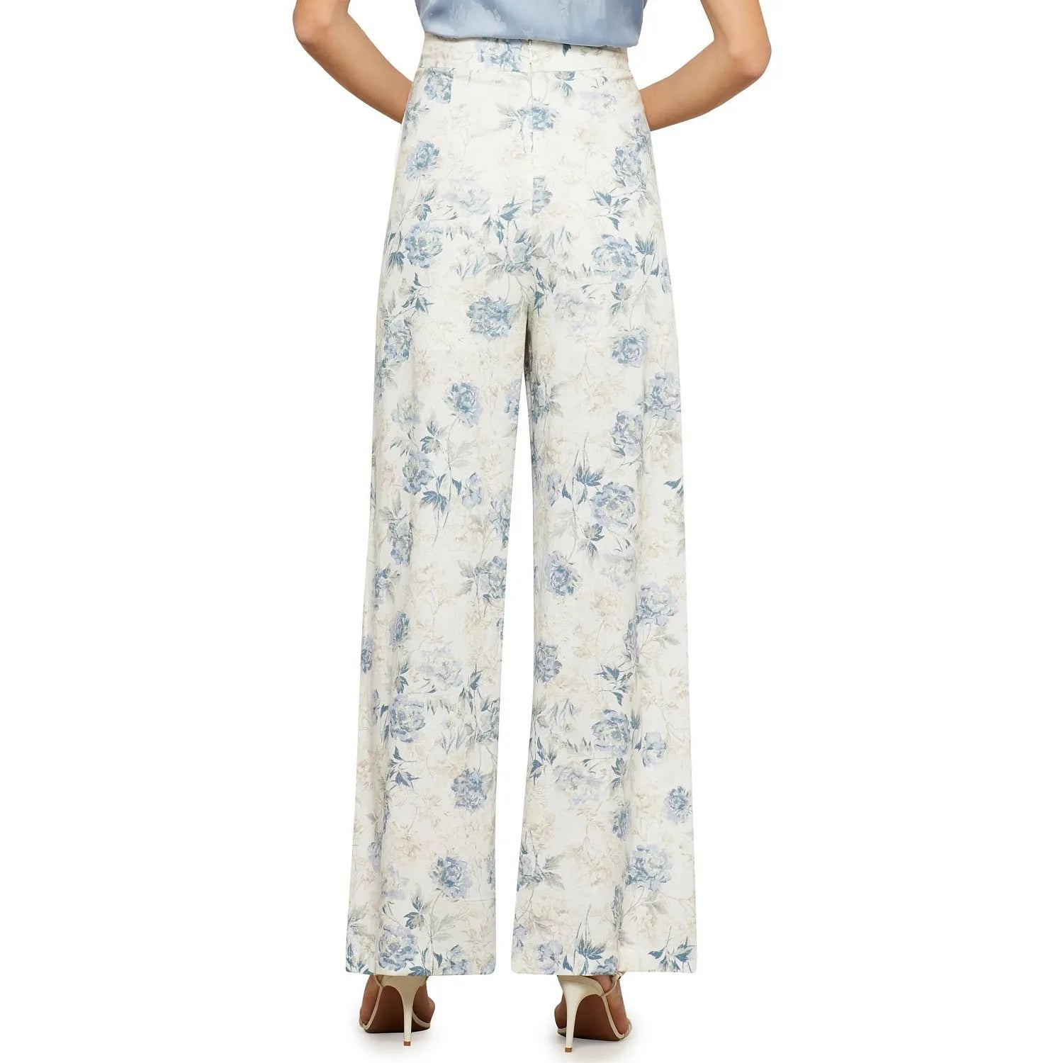 BCBGMAXAZRIA Floral Print Wide Leg Pants Blue Size M