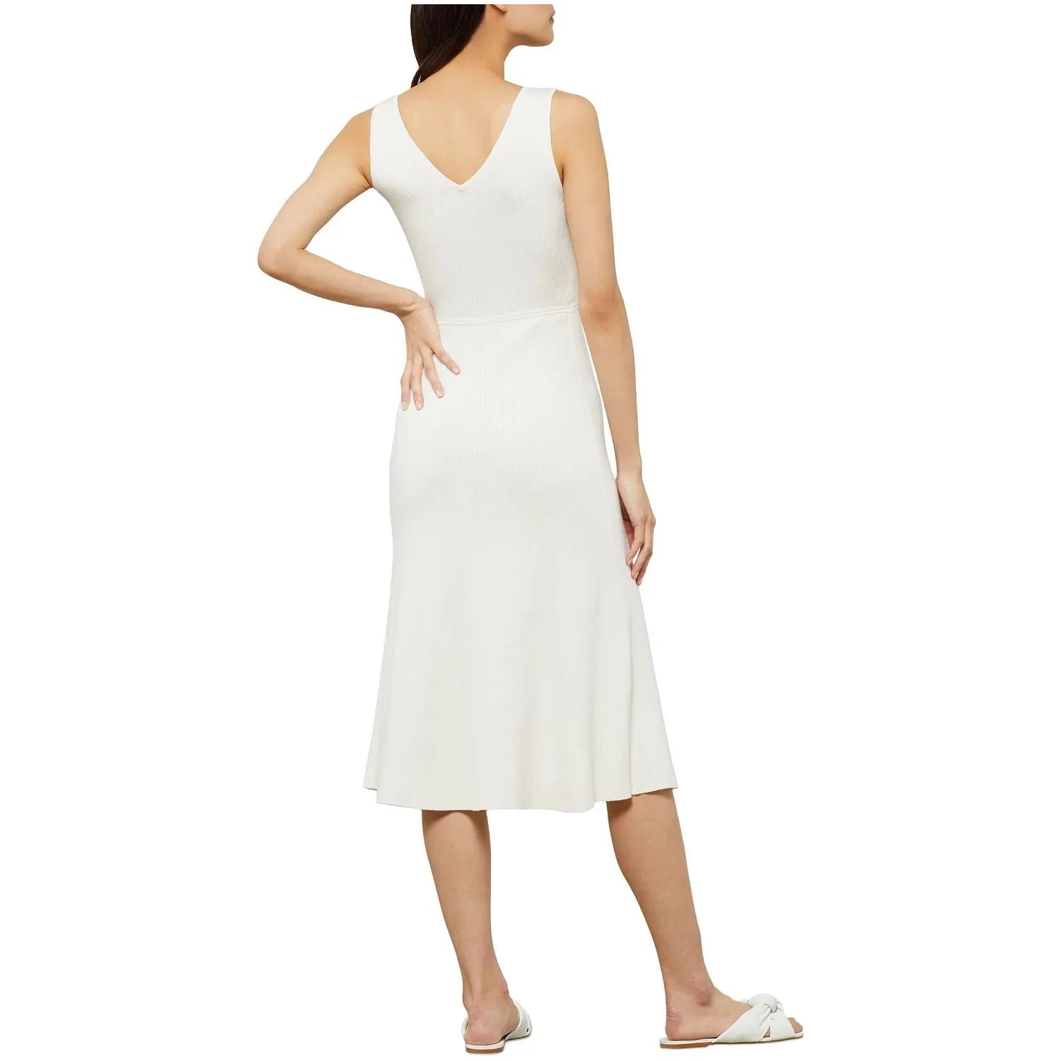 BCBGMAXAZRIA-BCBGMAXAZRIA Ribbed Knit V-Neck Sweater Dress, White, Size: S - Brandat Outlet
