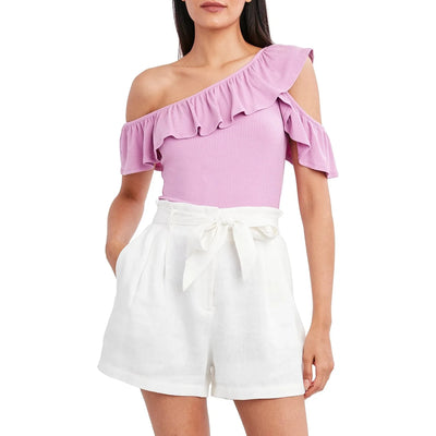 BCBGMAXAZRIA-BCBGMAXAZRIA Ruffled Asymmetrical Top, Purple, Size: XXS - Brandat Outlet