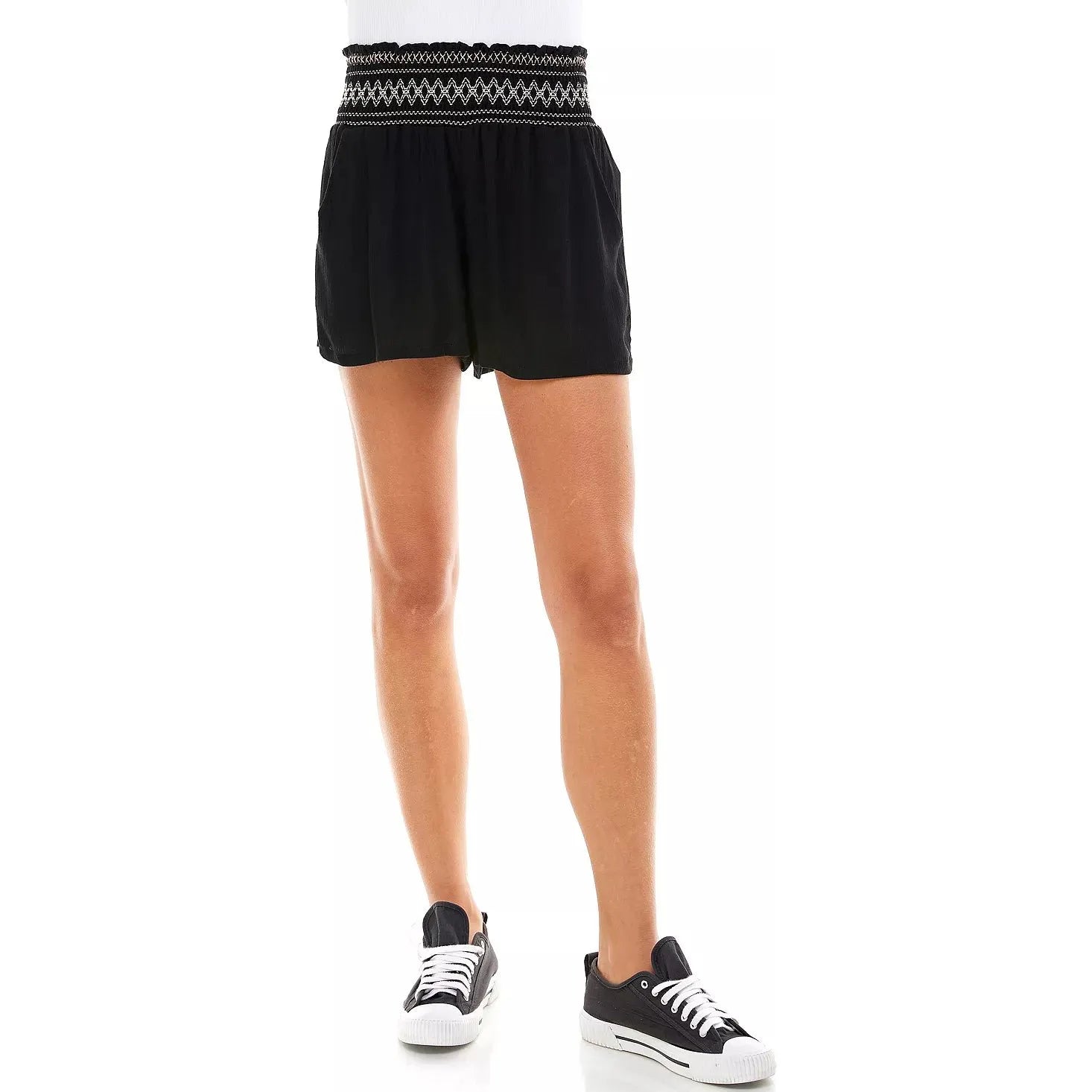 Be Bop-Be Bop Juniors Solid Smocked-Waist Shorts, Black, Size: S - Brandat Outlet