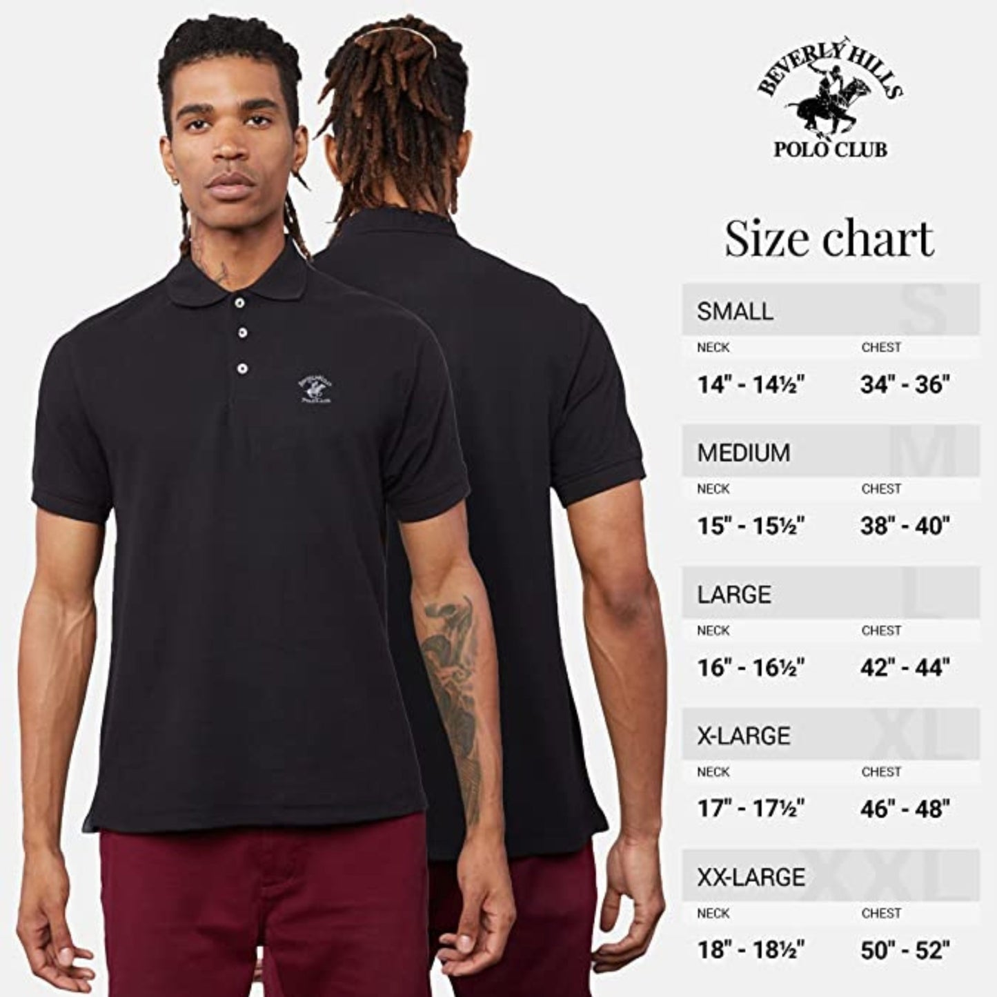 Beverly Hills Polo Club-Beverly Hills Polo Shirts for Men – Pique Men Short Sleeve Polo Shirt- Black - Brandat Outlet