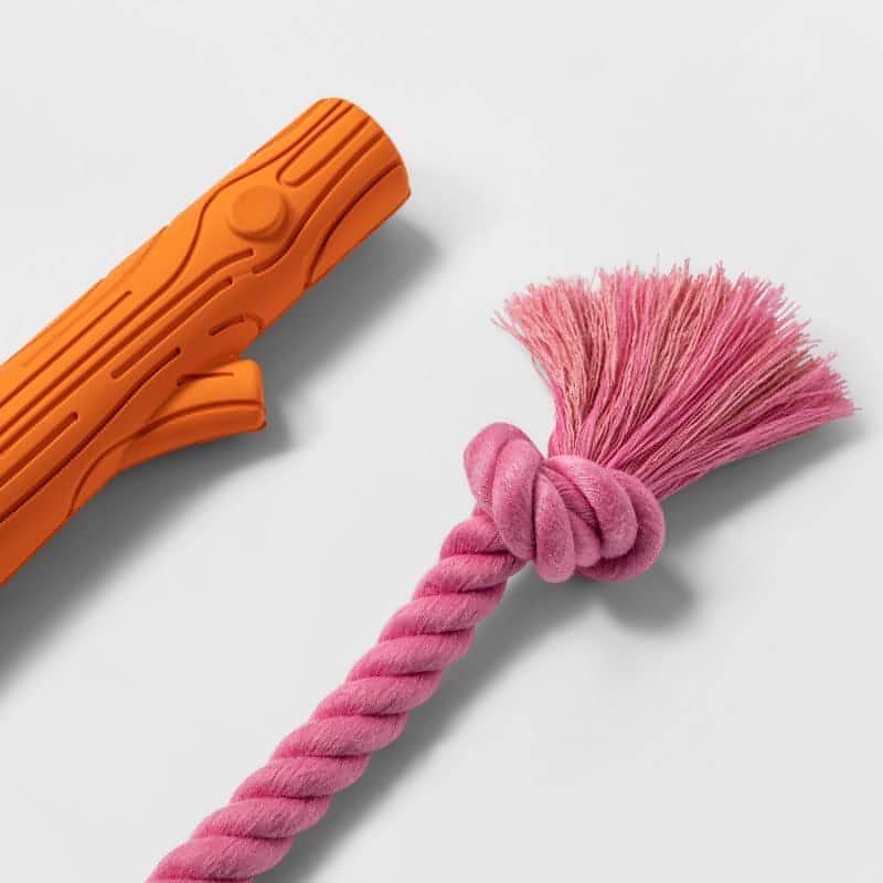 Boots & Barkley-Boots & Barkley Orange Rubber Crinkle Stick & Pink Rope Dog Toy Bundle - M - Brandat Outlet