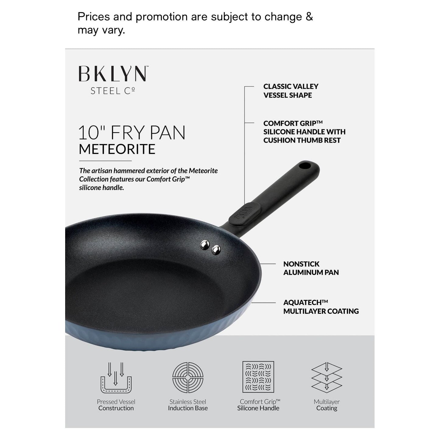 Brooklyn Steel Co.-Brooklyn Steel Co. Meteorite 10" Nonstick Aluminum Fry Pan with Hammered Finish (Charcoal) - Brandat Outlet