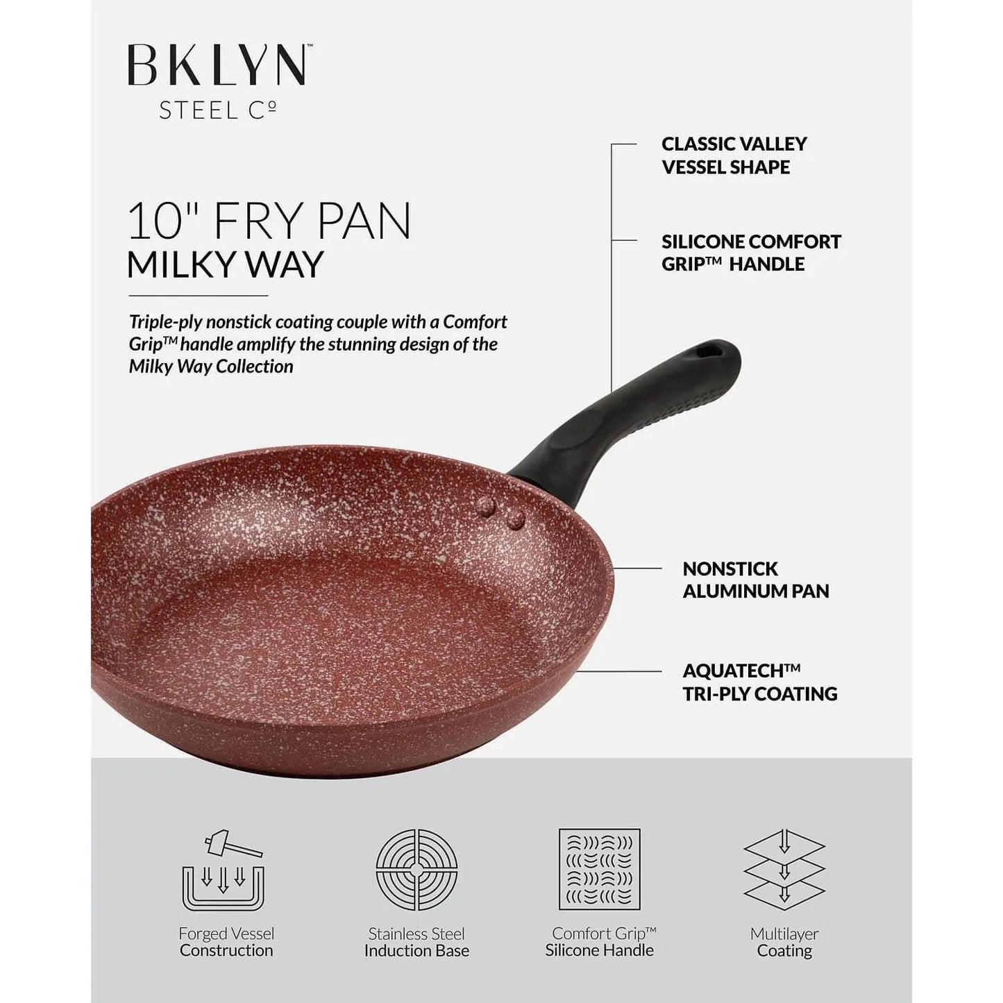 Brooklyn Steel Co.-Brooklyn Steel Co. Milky Way 10" Nonstick Forged Aluminum Frypan with Silicone Handle - Brandat Outlet