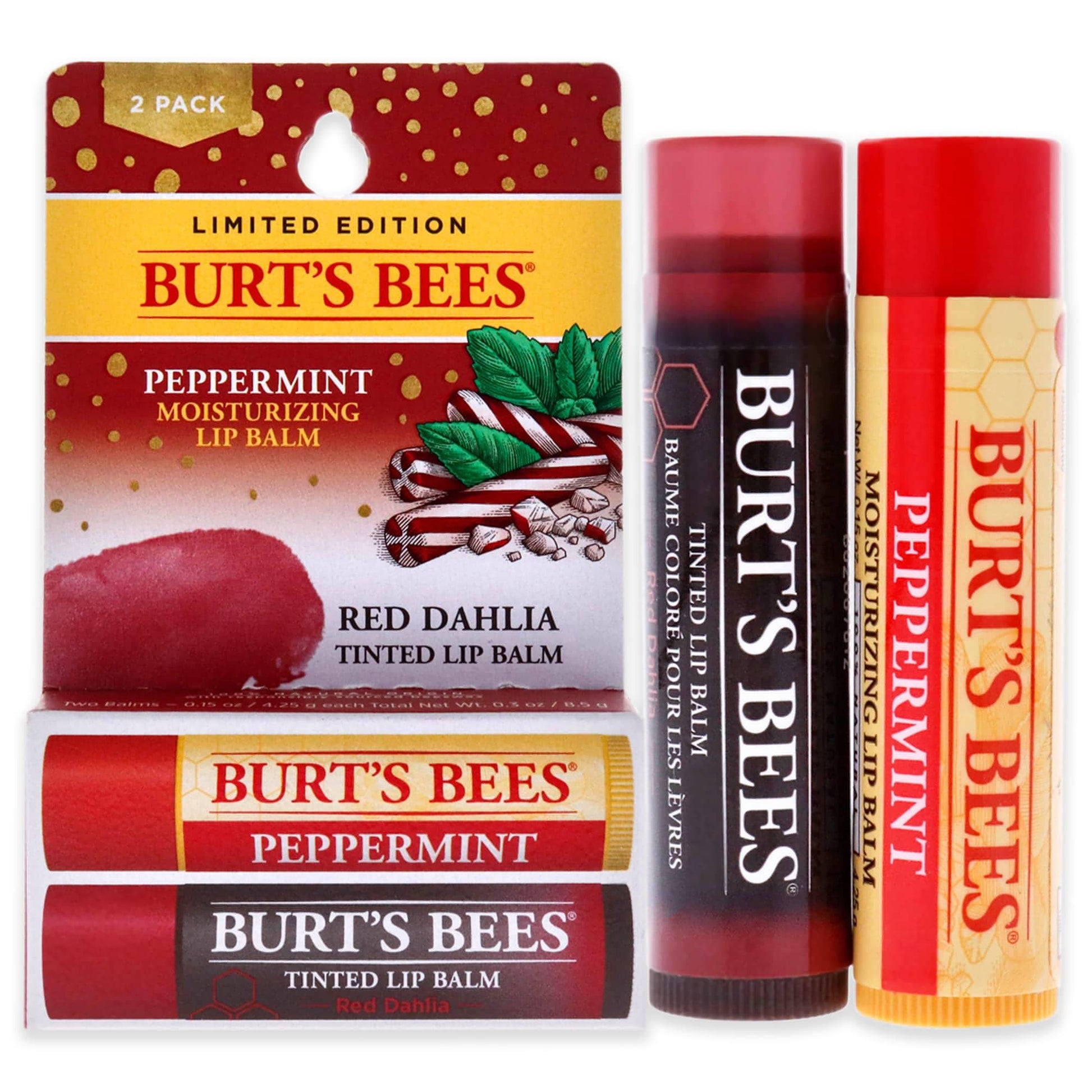 Burts Bees-Burts Bees Lip Balm Kit by Burts Bees for Unisex - 2 x 0.15oz Lip Balm Peppermint, Red Dahlia Tinted White - Brandat Outlet