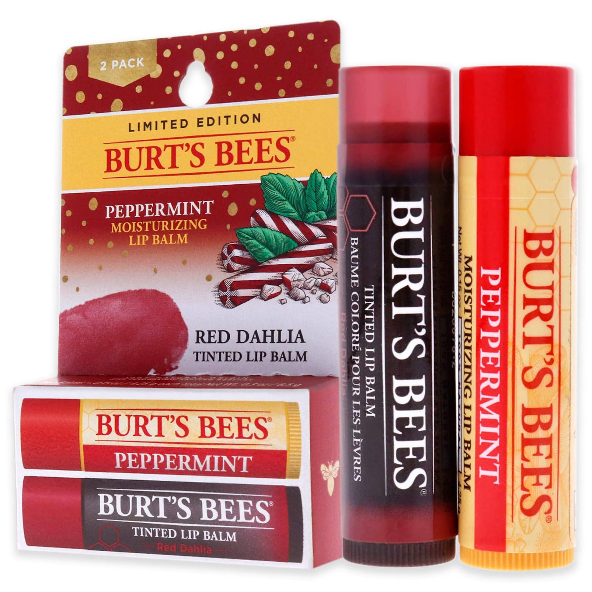 Burts Bees-Burts Bees Lip Balm Kit by Burts Bees for Unisex - 2 x 0.15oz Lip Balm Peppermint, Red Dahlia Tinted White - Brandat Outlet