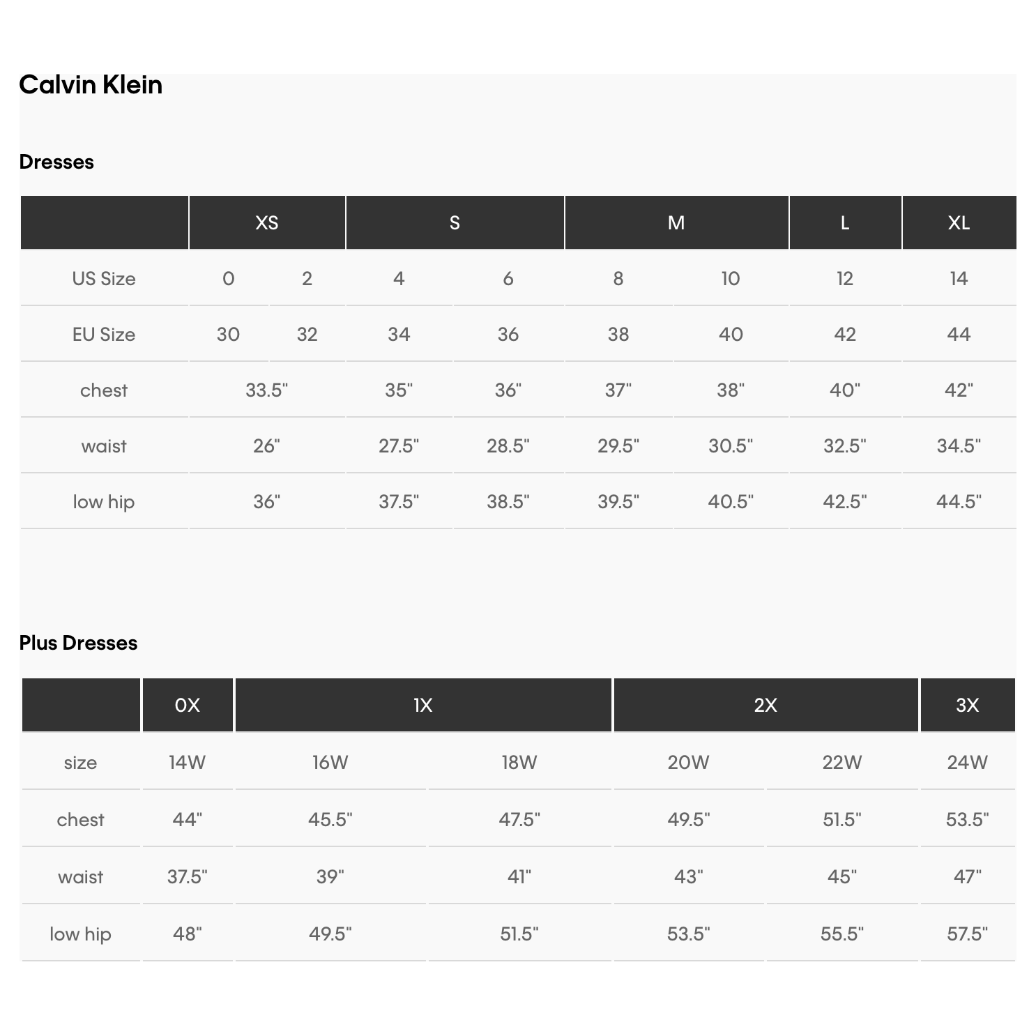 Calvin klein dress sales size