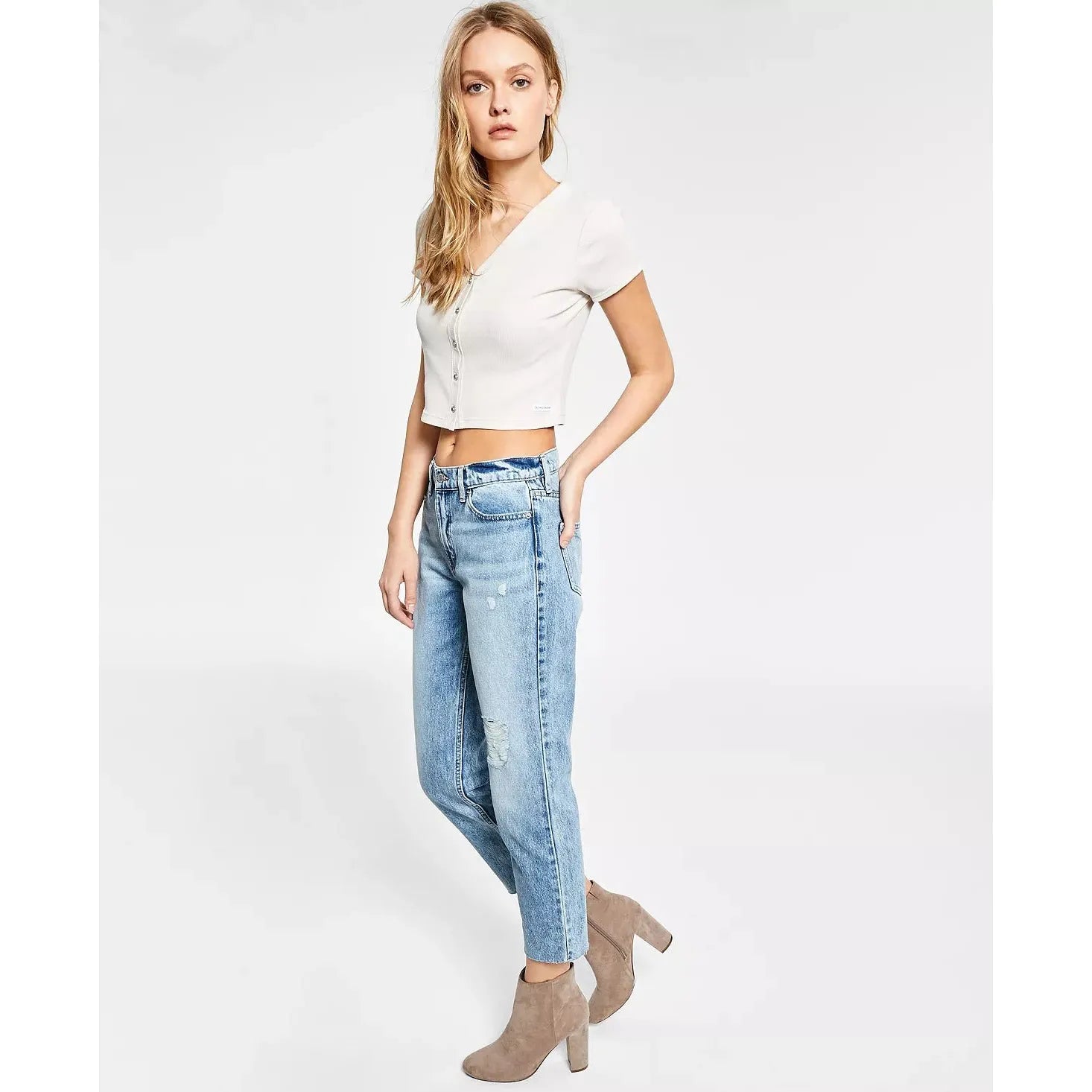 Calvin Klein Jeans Cotton Straight Leg Ankle Jeans Blue Size 24