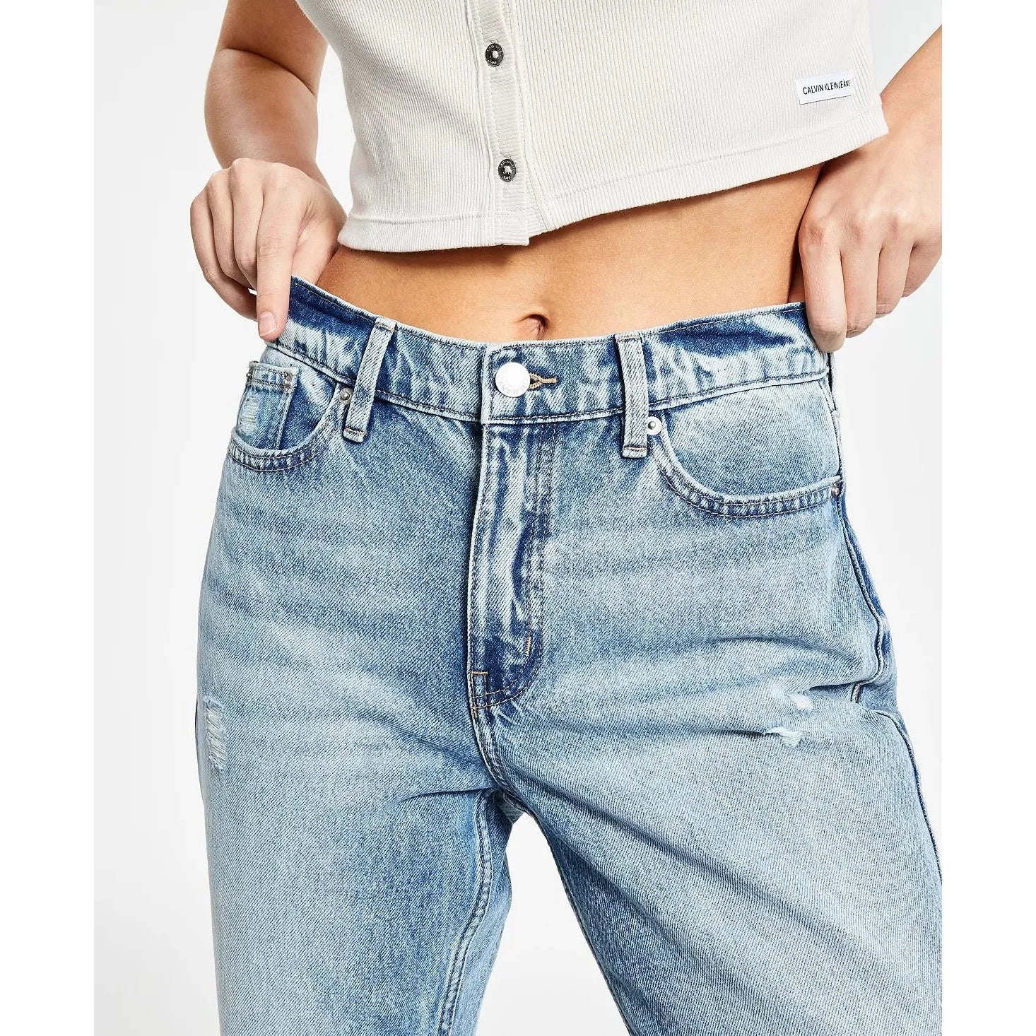 Calvin Klein Jeans Cotton Straight Leg Ankle Jeans Blue Size 24