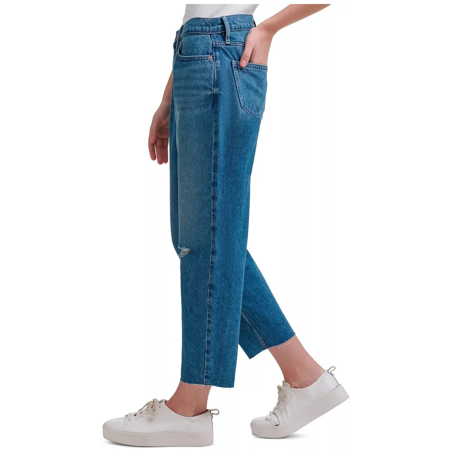 Calvin Klein-Calvin Klein Jeans High-Rise Mom-Fit Cotton Ankle Jeans, Blue - Brandat Outlet